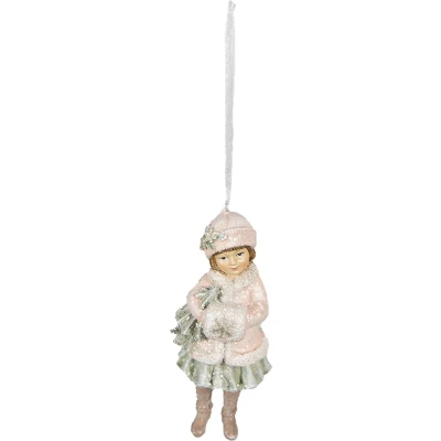 Afbeelding van Clayre &amp; Eef Kersthanger Meisje 11 cm Roze Polyresin Kerstboomversiering
