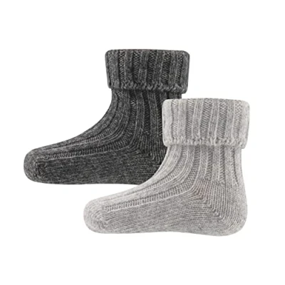 Afbeelding van Ewers Set van 2 wollen sokken voor kinderen, paar kindersokken, effen grijs, biologisch katoen, GOTS gecertificeerd, made in Europe, licht en donkergrijs, grijs/lichtgrijs., 39/42 EU