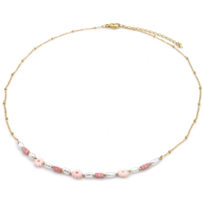 Afbeelding van Damesketting RVS Bloemen Design Goudkleurig 40 45cm