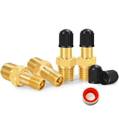 Afbeelding van GODESON 1/8 &quot;NPT Tankklep, 4 stukken Anticorrosieve Messing Schrader Klep met 1/8&quot; Mannelijke NPT, die Luchtcompressor Tanks gebruiken (4 Pakken)