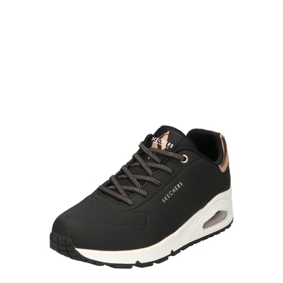 Afbeelding van Skechers Uno Shimmer Away Sneaker voor dames, zwarte Durabuck, roségouden Dura lederen afwerking, 39.5 EU