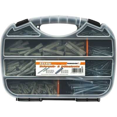 Afbeelding van Assortiment spaanplaatschroeven en pluggen 321 delig
