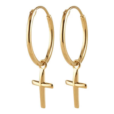 Afbeelding van Elli Oorbellen dames creolen kruis hanger geloof religie in 925 Sterling zilver, Eén maat, Zonder