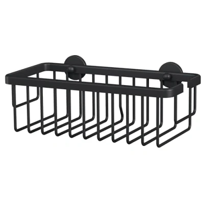 Afbeelding van tesa MOON BLACK Doucherek voor wandmontage zonder boren, mat zwart éénlaags en extra diep badkamers in industriële moderne stijl met kleefoplossing 92 mm x 250 125