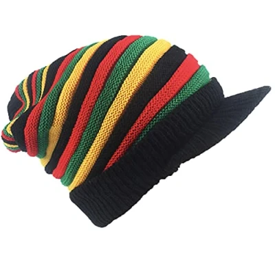 Afbeelding van Wol Gebreide Rasta Hoed Reggae Jamaicaanse Cap Kleurrijke Beanie Gehaakte Slouchy Baggy Cap, Regenboog, Large