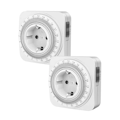Afbeelding van DEWENWILS Mechanische tijdschakelaar, stopcontact, timer, 24 uur, mini timer met 96 segmenten, analoge voor koffiezetapparaat, 2 verpakkingen,
