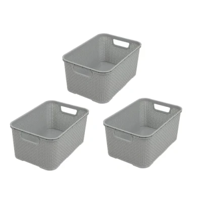 Afbeelding van Opbergmand in Rotan Design 3 Stuks Maat S (28,5 x 19,5 12,9 cm) Mand 7 Liter BPA Vrije Organizer Bakjes Organizers Ook als Kinderkamer Speelgoed Mandje Mandjes Opbergen Lichtgrijs