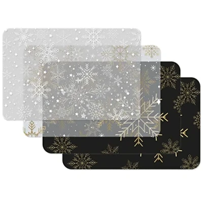 Afbeelding van Venilia 59148 placemat Snowflakes Mix, voor eetkamer, schotelonderzetters, kersttafeldecoratie, afwasbaar, geschikt levensmiddelen, 45 x 30 cm, 4 stuks