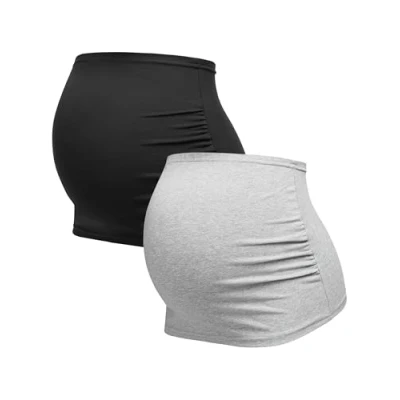 Afbeelding van Herzmutter Zwangerschapsbuikband Set van 2 Katoen Zwangerschapszwangerschapsbuikbands Nierrugwarmer Shirtverlenging Effen gestreept patroon 6000 (Zwart/Grijs, S)