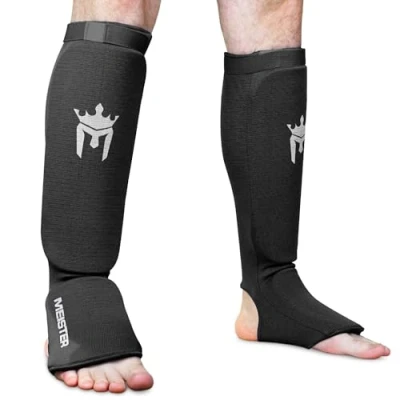 Afbeelding van Meister Scheenbeenbescherming en wreefbescherming van elastische stof MMA (paar) zwart S/M