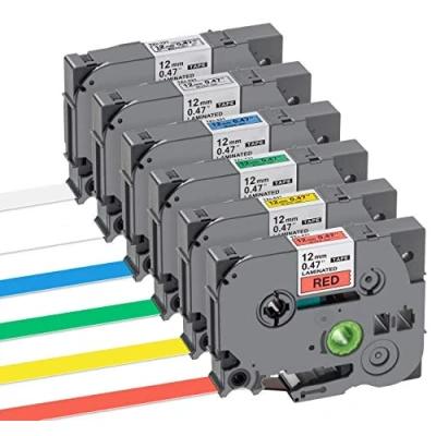 Afbeelding van Anstore tape cartridge vervanging voor Brother P touch Tze 131 231 431 531 631 731, zwart op wit/transparant/rood/blauw/geel/groen gelamineerd tape, 6 pack