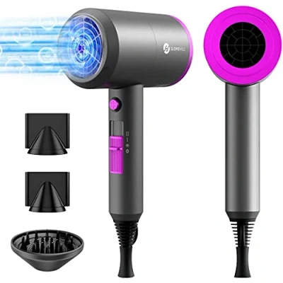 Afbeelding van Ionen Föhn AC Motor 1800W Haardroger, Slopehill Schnelltrocknen Salon Haarfön met Heiß /Kalttast, 3 Concentrators en Diffuser, Temperatuurinstellingen, 2 Gang(Grijs)