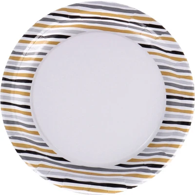 Afbeelding van Duni Wegwerp Borden Stripes Black &amp; Gold 22 Cm 10 Stuks