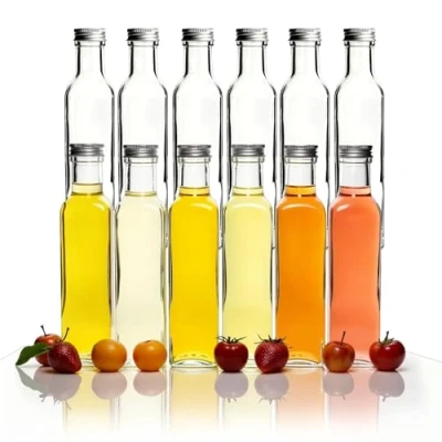 Afbeelding van gouveo Set van 12 glazen flessen, 250 ml, Maraska met schroefsluiting, zilverkleurig, lege fles glas om te vullen en cadeau geven, schroeffles voor likeur, jenever, azijn, olie