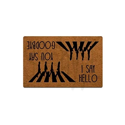 Afbeelding van grappige voordeurmat You Say Goodbye and I Hallo deurmat grappig decor rubber antislip achterkant voor buiten/binnen gebruik, low profile tapijten toegang 59,6 cm (B) X 39,9 (L)