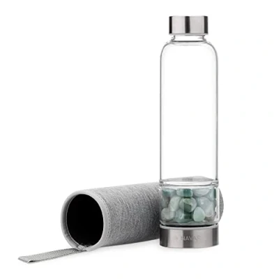 Afbeelding van Navaris glazen drinkfles met aventurijn 420 ml Waterfles edelstenen Inclusief sleeve van neopreen