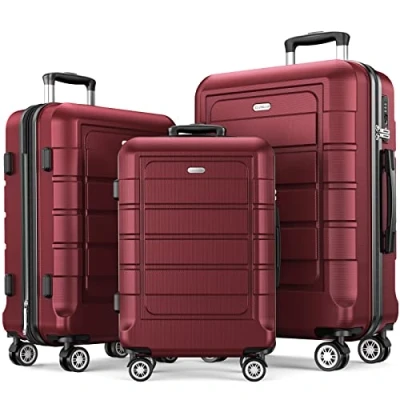 Afbeelding van SHOWKOO Kofferset 3 Delige Hardschalige PC+ABS Uitbreidbaar Reiskoffer Carry on Lichtgewicht Duurzaam Trolley Reizen Cabine Koffer Bagage met Spinner Wielen TSA Slot (ML XL Rood)