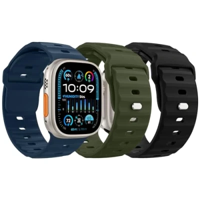Afbeelding van MoKo 3Pack Ocean band Compatible with Apple Watch Ultra 2 Strap 49mm 46mm 45mm 44mm 42mm for Men Women,Silicone Replacement Wrist iWatch Series 10 9 8 7 6 5 4 SE 2,B/A/D