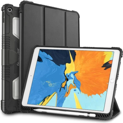 Afbeelding van Tablet hoes geschikt voor Apple iPad 10.2 (2019/2020/2021) Met Pencil Houder Tri Fold Auto Wake/Sleep Functie Zwart