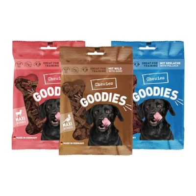 Afbeelding van Chewies Hondenlekkernij MAXI Mix 2, lam, wild &amp; zalm enkeltjes training 3 x 200 g vlees softies zonder suiker hondensnacks met een hoog vleesgehalte (600 g)