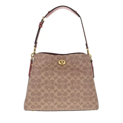 Afbeelding van Coach Signature Willow Shoulder BAG Handtas, Dames, Maat: One Size, Tan/rust