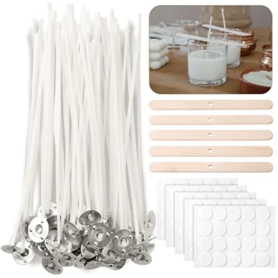 Afbeelding van CZ Store Kaarsen Lont 100 Pak15cm Lang✮LEVENSLANGE GARANTIE✮ Natuurlijk Organisch Katoen, Voorgewassen met Sojawas, Langdurig, Schoon, Geurloos, geen Zwarte Rook, PDF Gids voor Maken