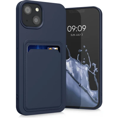 Afbeelding van kwmobile telefoonhoesje geschikt voor Apple iPhone 13 Hoesje met pasjeshouder TPU case in donkerblauw