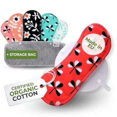 Afbeelding van Herbruikbare Maandverbanden, 6 stuks Kaoten Wasbare stoffen ademende pads met vleugels (grootte S &amp; M), doek Dameshygiëne Inlegkruisje GEMAAKT IN DE EU; Ecologisch en Gezond Periode Servetten voor menstruatie, overvloedige stromen postpartum