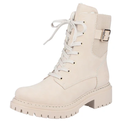 Afbeelding van Rieker Veterboots, Dames, Maat: 38, Offwhite Imitatieleer/ textiel