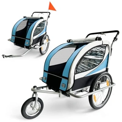 Afbeelding van Samax Fietskar 360 graden draaibaar, 2 in 1 jogger blauw, zilveren frame