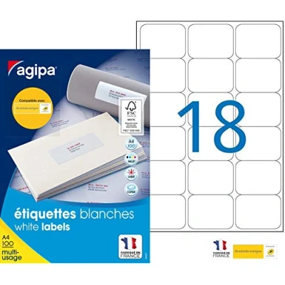 Afbeelding van agipa universele etiketten, 63,5 x 72 mm, wit