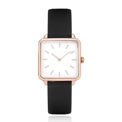 Afbeelding van LGT JWLS Dameshorloge &#039;Square&#039; Zwart Lederen Band, Wit Uurwerk, Rose Gouden Kast