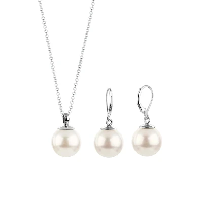 Afbeelding van Nenalina Dames Sieraden Set Halskette Ohrhänger Muschelkernperle 925 Silber