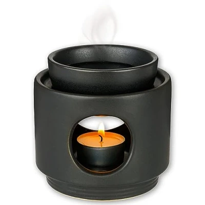 Afbeelding van rooted.® Geurbrander Ambiente voor theelicht Design Aromaoliebrander van keramiek Verwarmer etherische oliën, geurolie en geurwas Mat Zwart