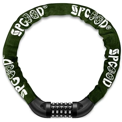 Afbeelding van SPGOOD Fietssloten Heavy Duty/Fietsketting/Fietsslot (14 Kleuren) 5 cijferige Codes Resettable 100.000 voor fietscyclus, Moto, Deur, Gate Fence 830mm Lengte (Donkergroen)
