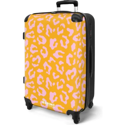 Afbeelding van NoBoringSuitcases.com® Koffer groot Rolkoffer lichtgewicht Oranje en roze panterprint Reiskoffer met 4 wielen Grote trolley XL 20 kg bagage