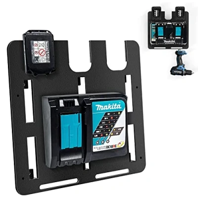 Afbeelding van Wandhouder voor Makita accu&#039;s en opladers, wandhouder, stabiele 3 delige accuhouder laderhouder oplader, accuschroefboormachine werkplaats garage