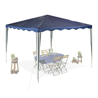Afbeelding van Relaxdays partytent 3x3 m feesttent met golfjes zonder zijwanden PE en staal blauw