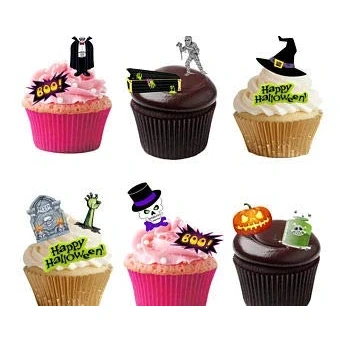 Afbeelding van 54 Stand Up Gemengde Halloween Thema Premium Eetbare Wafer Papier Cake Toppers Decoraties