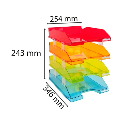 Afbeelding van 4 pack Premium mailbox Combo Midi DIN A4 inclusief spacers. Ideale brievenmanden voor uw organisatie. Robuuste en stapelbare Opbergmanden, kleur graded translucent