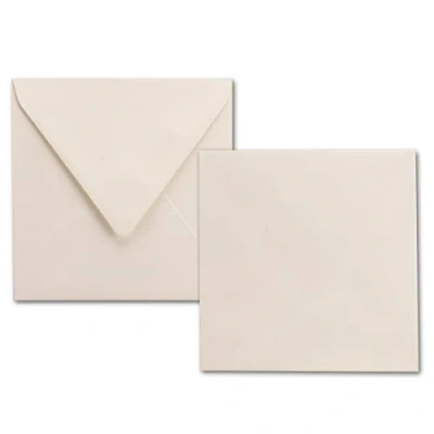 Afbeelding van 50 x vierkante enveloppen, natuurwit (crème), 100 g/m², 15 cm, ideaal voor wenskaarten en uitnodigingskaarten, merk: NEUSER PAPIER
