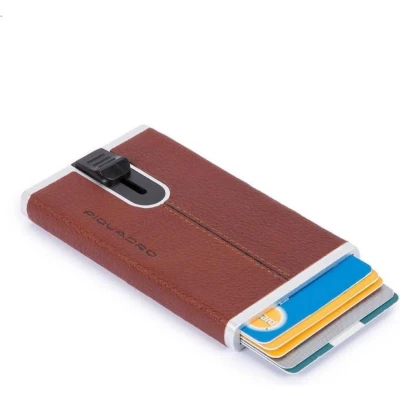 Afbeelding van Piquadro Black Square Creditcard Case With Sliding System Tobacco