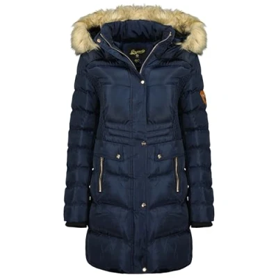 Afbeelding van Geographical Norway Badonna Lady Lange parka voor dames, dik, warm, herfst, winter, dunne jas, capuchon, imitatiebont, winddichte elegante donsjack dames (marineblauw XL), Marineblauw, XL