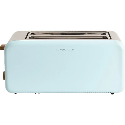 Afbeelding van CREATE TOAST RETRO XL sleuven Broodrooster Pastel Blauw Voor Brede Plakken 6 niveaus Functies 1500W