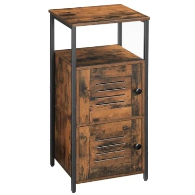 Afbeelding van HOOBRO Bijzetkast, commode kast, zijkast met Verstelbare Planken, keukenkast lamellendeur, stalen geraamte, woonkamer, keuken, badkamer, vintage EBF13CW01