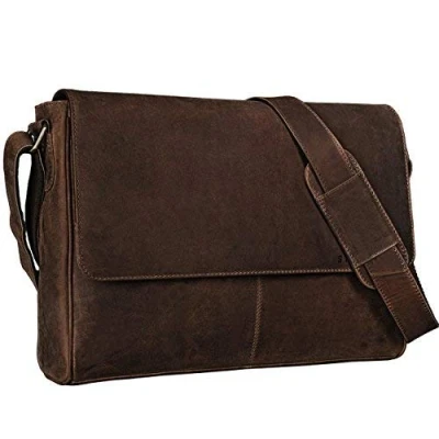 Afbeelding van STILORD &#039;Oskar&#039; schoudertas laptop tas 15 inch echte lederen boodschappentas zakelijke vintage look, Kleur:donker bruin