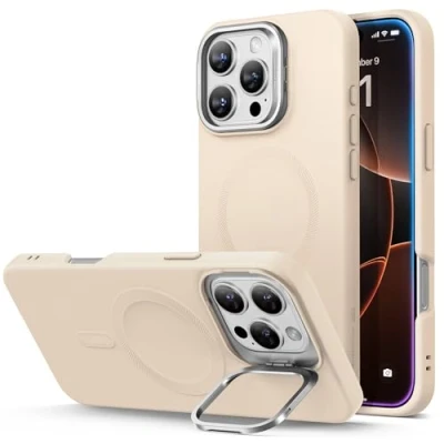 Afbeelding van ESR MagSafe hoes voor 2024 Pro max, siliconen hoesje met standaard, militaire bescherming, ingebouwde camerastandaard, magnetische telefoonhoes Cloud Series, lichtbruin