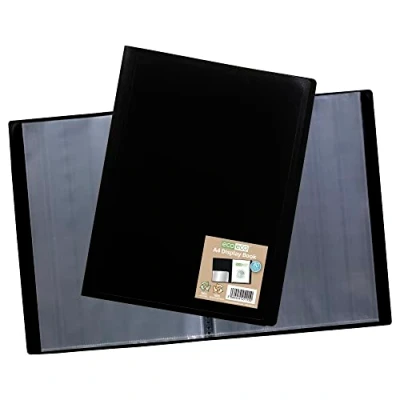 Afbeelding van eco A4 100% Gerecycleerd 80 Pocket Zwart Flexibele Cover Portfolio Boek Folder Display Boek, eco115