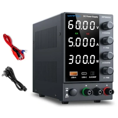 Afbeelding van WANPTEK POWER Laboratoriumvoeding 60V 5A,Instelbaar DC met USB A/Type c snellaadpoort,Hoge precisie 4 cijferige LED Display encoder verstelbare bankvoeding