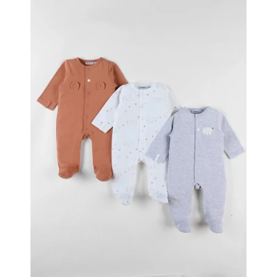 Afbeelding van Noukie&#039;s 3 Pack Pyjama Unie Katoen Jersey Olifant Grijst, ecru , baksteen 0 maand 50